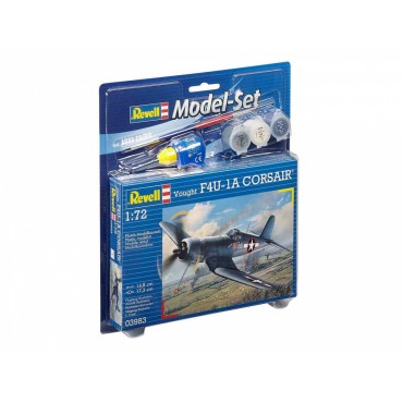 KIT PARA MONTAR REVELL MODEL SET AVIÃO VOUGHT F4U-1A CORSAIR 1/72 63 PEÇAS COMPLETO COM TINTAS COLA E PINCEL REV 63983